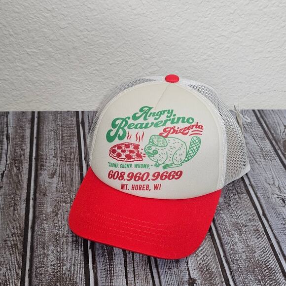 NWT Duluth Truck stop hat white and red angry beaverino pizzeria - Picture 1 of 5